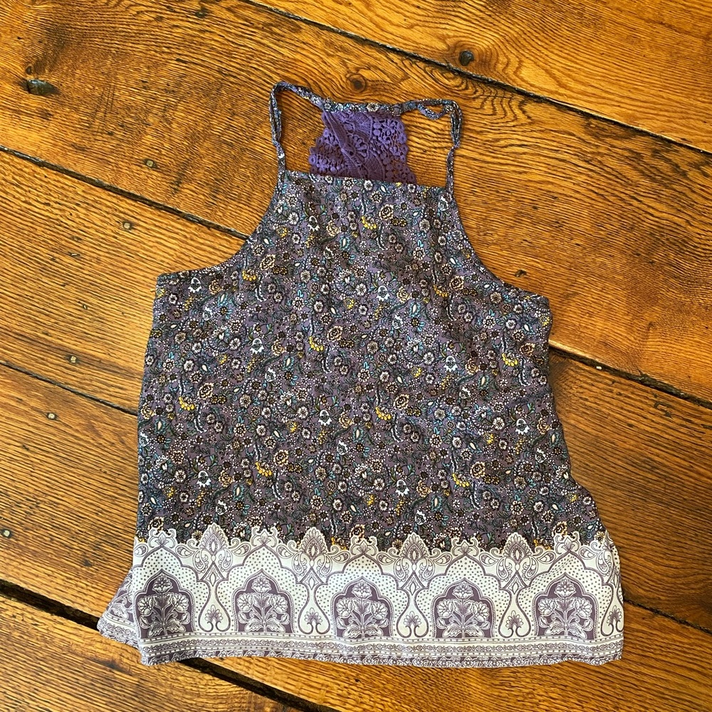 Printed Lace Racer-back Top